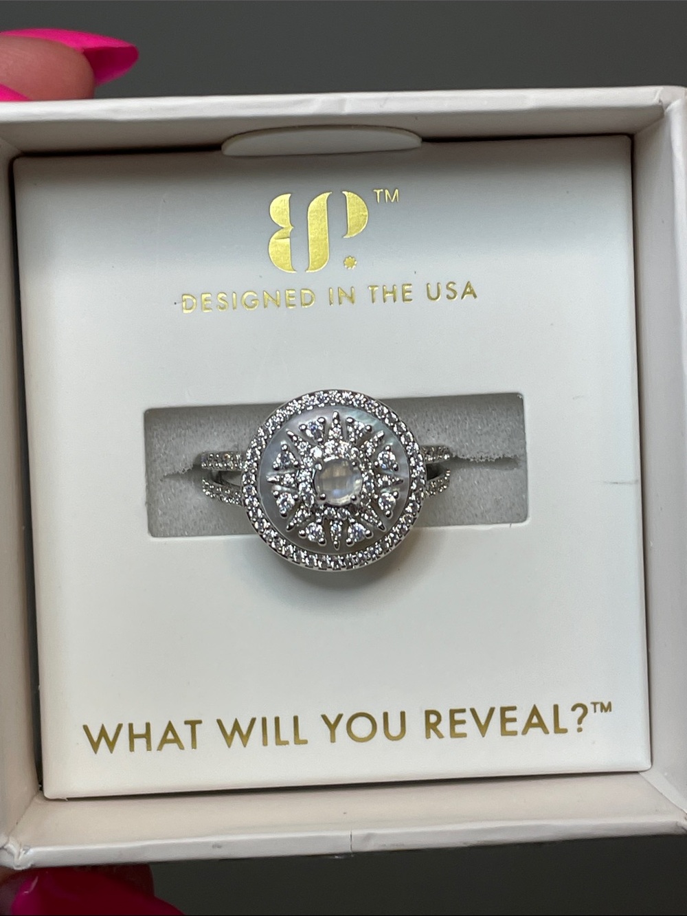 Bomb Party HALO "Juanita's Spirit" RG17420 Moonstone on Rhodium NWT $158 MSRP